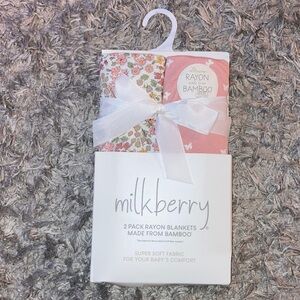 Pink Floral Rayon Blanket 2 piece Set milkberry bamboo swaddle baby infant girls